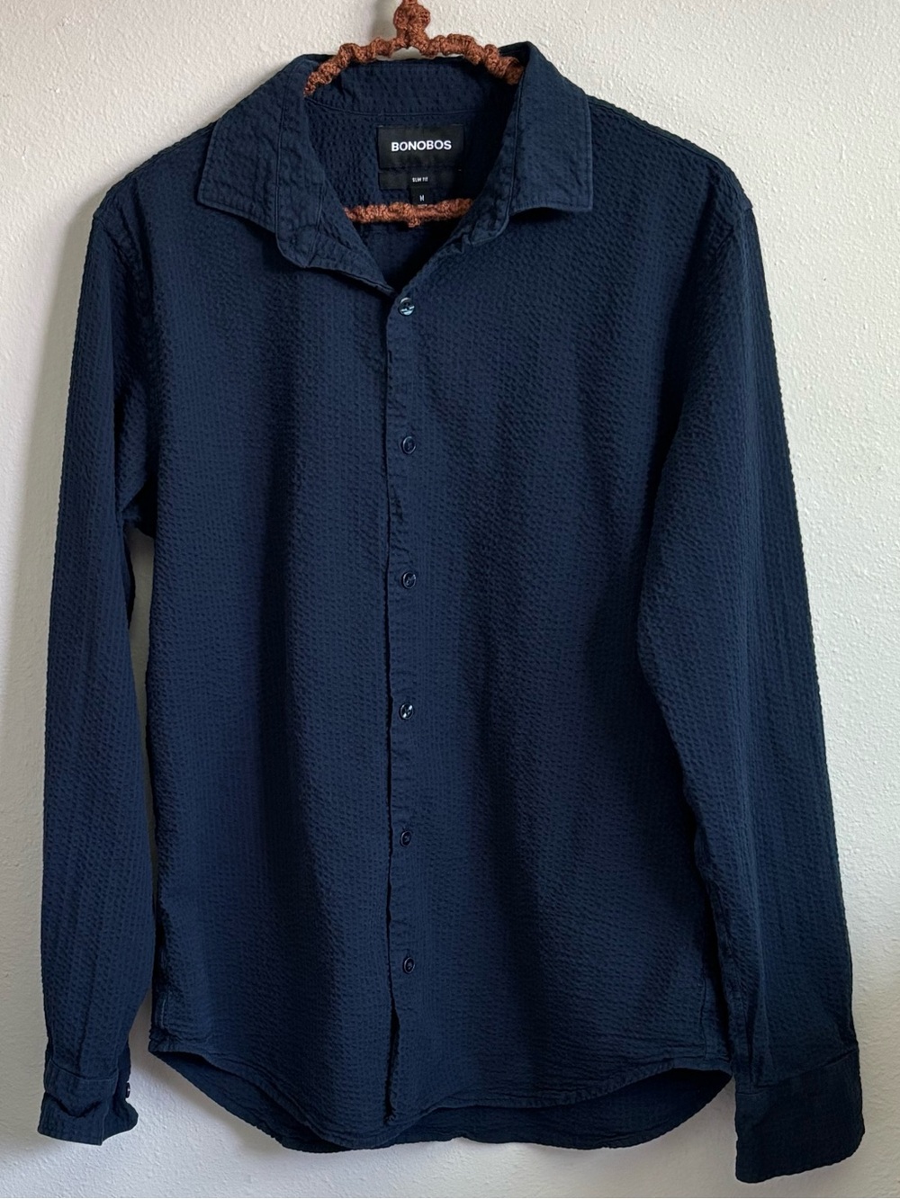 Bonobos Textured Long-Sleeve Button-Down Shirt Dark Navy Men's Medium